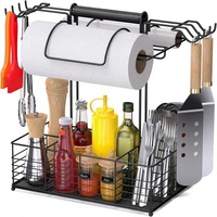 Organisateur de barbecue portable pour épices, panier de rangement en métal thermolaqué pour pique-nique et camping, avec séparateurs ajustables et double compartiment à papier
