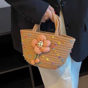 Sac à main en tissu tissé pour femmes, nouvelle mode, couleur unie, fait à la main, sac à bandoulière, sac de plage, vente en gros - Product Image 5