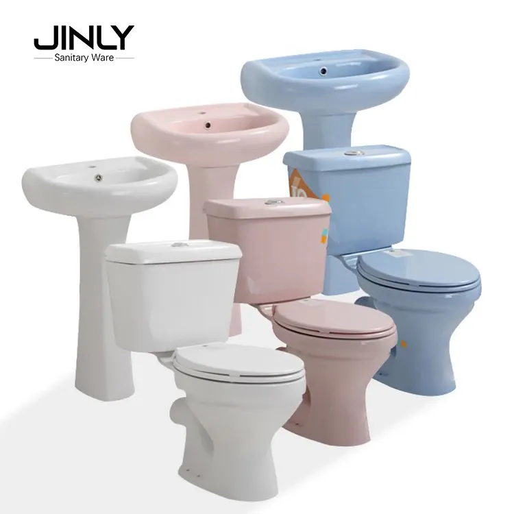 Twyford close couple toilet with pedestal basin Nigeria style sky blue color wc toilet