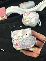 Dessin animé lignes colorées chiot cerise Transparent et pendentif pour Airpos Pro 1 2 3 4 étui sans fil Bluetooth Silicone couverture souple