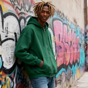 TKAN355 vente en gros hiver lourd 500 Gsm polaire français éponge sweat à capuche zippé Logo personnalisé homme décontracté surdimensionné sweats à capuche à fermeture éclair - Product Image 3