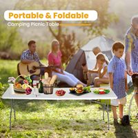 Table pliante rectangulaire de 6 pieds, portable, pliable en deux, en plastique, pour l'extérieur, avec poignée de transport, pour le parc et les pique-niques (blanc)