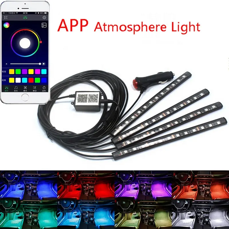 48LED USB Cigarette lighter Symphony RGB multiple Foot Light Neon Car Atmosphere Lamp Interior Car Ambient Light Strip