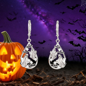 Orecchini a Goccia Smaltati con Fantasma e Pipistrello per Halloween, Gioielli di Moda Spettrale per Donne - Product Image 3