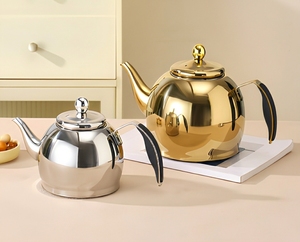 Ensemble de théière <span class=keywords><strong>Karaca</strong></span> Urban turque en acier inoxydable à induction, 2 pièces, avec poignée en verre, 3 litres, compatible lave-vaisselle, couvercle, bouilloire à thé, passoire - Product Image 2