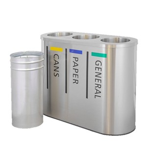Poubelles personnalisées en acier inoxydable à trois ou quatre compartiments, rondes ou ovales, pour usage intérieur près des entrées de métro, des centres commerciaux - Product Image 3