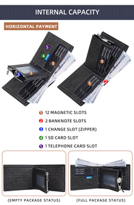 Portefeuille court de luxe Baellerry pour homme, fin, à trois volets, avec fermeture éclair, porte-monnaie en cuir PU, porte-cartes avec fonction RFID Billie - Product Image 3