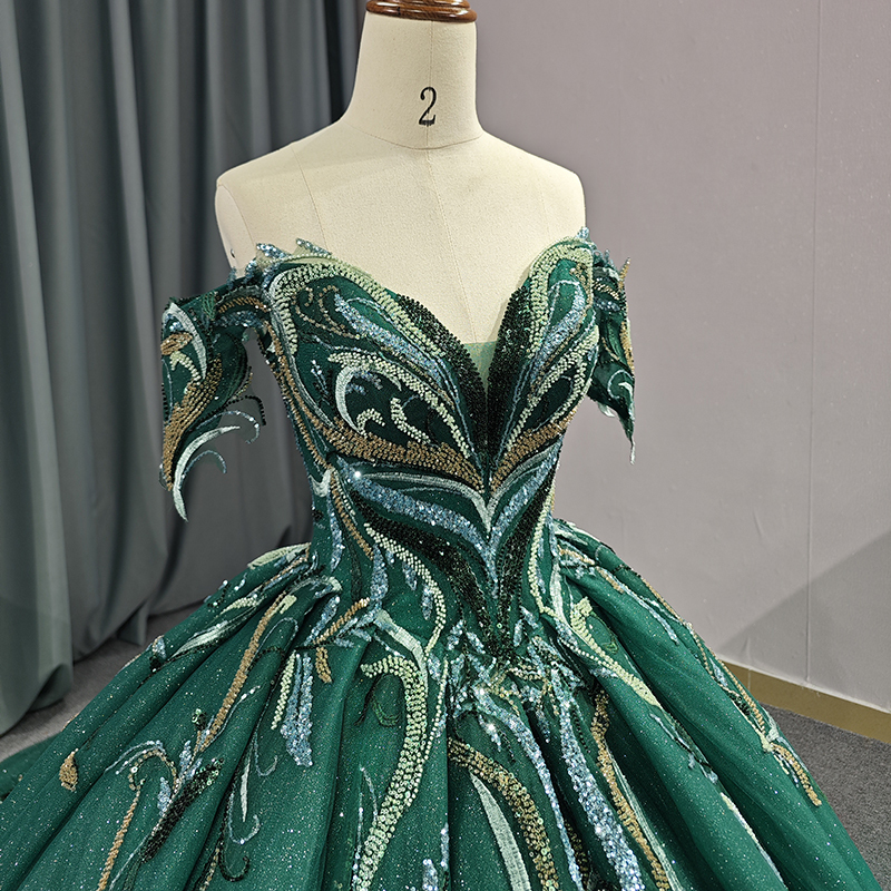 VeraQueen Girls Off-Shoulder Beaded Pageant Dress - Cap Sleeves, Ruffled Ball Gown In Grass Green