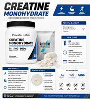 Creatina Monohidrato en Polvo 500g, Venta al Por Mayor, Pura, Micronizada, Suplemento Deportivo para Gimnasio, Fuerza Muscular y Rendimiento