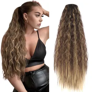 Atacado cordão extensões de cabelo rabo de cavalo longo encaracolado afro ondulado rabo de cavalo cabelo sintético