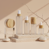 Pot en verre de luxe vide de 30g, 50g, 100g pour masque facial, crème capillaire, avec couvercle en bambou pour emballage de produits de soin de la peau