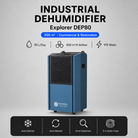 Déshumidificateur commercial Moiswell DEP80, électrique, 90 litres, 34 kg, relancement automatique, couverture de 350 m², 915 watts, bleu
