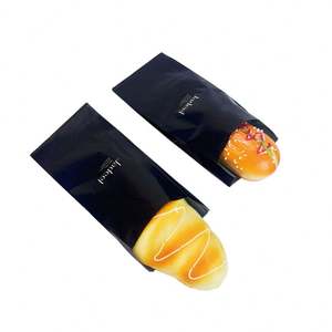 Sac en papier kraft noir à fond pointu avec logo personnalisé imprimé pour sandwichs, biscuits, bonbons, toasts, pain - Product Image 1