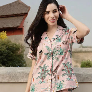 Premium femmes 100% coton pyjamas mignon dessin animé vêtements de nuit maison porter à la mode manches courtes Styles pour printemps été tailles XL - Product Image 1