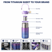 Gobelet isotherme en titane pur de 880 ml avec couvercle à paille, infuseur à thé et bouchon à vis, pour boissons froides et chaudes, café glacé, voiture, voyage, extérieur