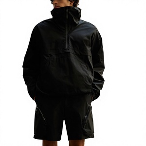 Men's <b>Black</b> Quarter-Zip <b>Windbreaker</b> Jacket Sporty Style Windproof Outdoor Wear Regular Fit Polyester Shell <b>Windbreaker</b> Jackets - Product Image 1