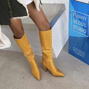 Style Chunky Heel High Knee Boots European Fashion Pointed <b>Toe</b> Winter Sock Fleece Rubber High Quality PU 1 Pair 5-7 Days ZHD-810 - Product Image 3