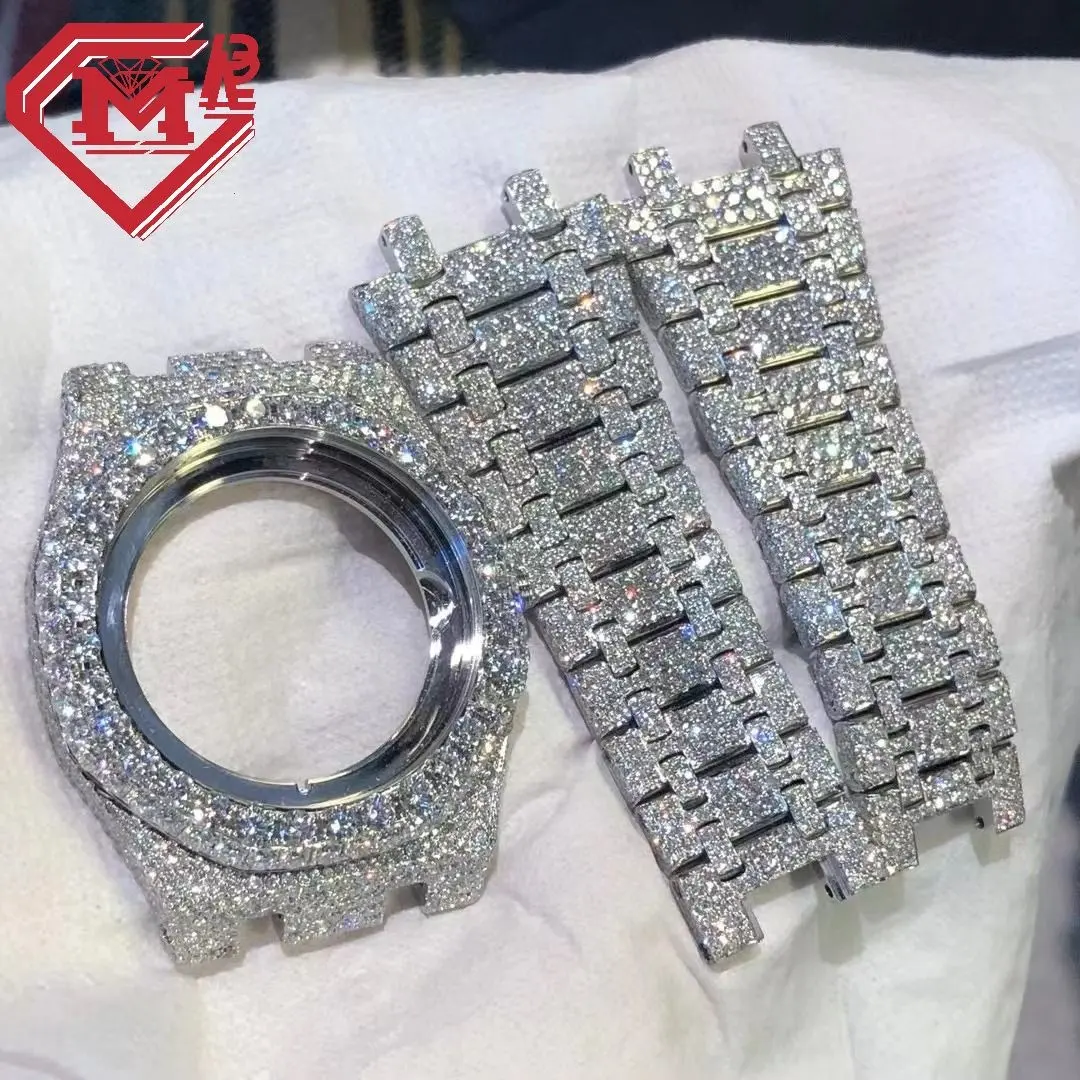 Luxury Rappers Diamond Moissanite Wrist Watch VVS Flower Setting Diamond Moissanite Watch Iced Out