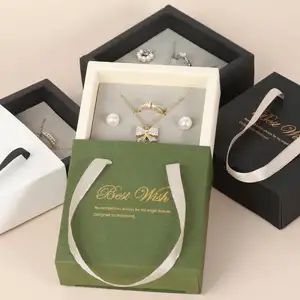批发便携式纸质珠宝套装盒耐用金色口音更多颜色可供选择100x100x35mm毫米1608192