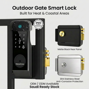 <span class=keywords><strong>Serrure</strong></span> <span class=keywords><strong>de</strong></span> porte intelligente étanche IP65 Tediton pour extérieur, intérieur, garage et <span class=keywords><strong>portail</strong></span> avec code <span class=keywords><strong>d</strong></span>'empreintes digitales, application TTlock Tuya - Product Image 1