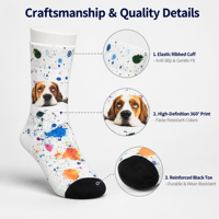 Chaussettes tube personnalisées OEM avec photo de visage de chien, douces, respirantes, par sublimation, unisexe, jusqu'au genou, faible MOQ, directement de l'usine