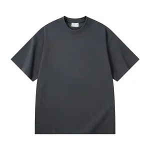300G erkek Vintage yıkama kısa kollu damla omuz t-shirt artı boyutu erkek koşu spor eğitimi düz spor T Shirt f Tops