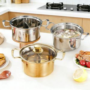 Olla de acero inoxidable dorada y plateada de 2.1L-4L, compatible con inducción, con tapa, para sopas y caldos. - Product Image 1