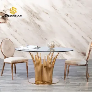 Sandalye ile yemek odası mobilyası 4 eşik sandalyeler altın yemek masası lüks küçük cam yuvarlak yemek masası seti