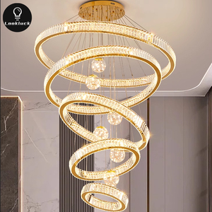 Grande <span class=keywords><strong>lampadario</strong></span> di cristallo moderno elegante elegante Design ad anello per scala moderna di lusso regolabile in altezza - Product Image 3