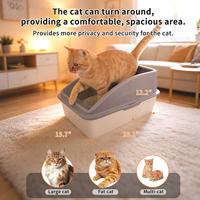 Bac à litière pour chat avec base anti-fuite à parois hautes, meuble bac à litière pour chat avec pelle à litière en métal pour chat