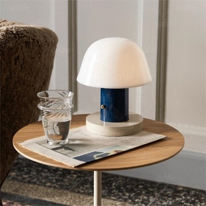 Lampe de table <span class=keywords><strong>champignon</strong></span> de designer danois, rechargeable, sans fil, tactile, style nordique rétro, pour chambre à coucher, abat-jour <span class=keywords><strong>blanc</strong></span>, luxe léger - Product Image 4
