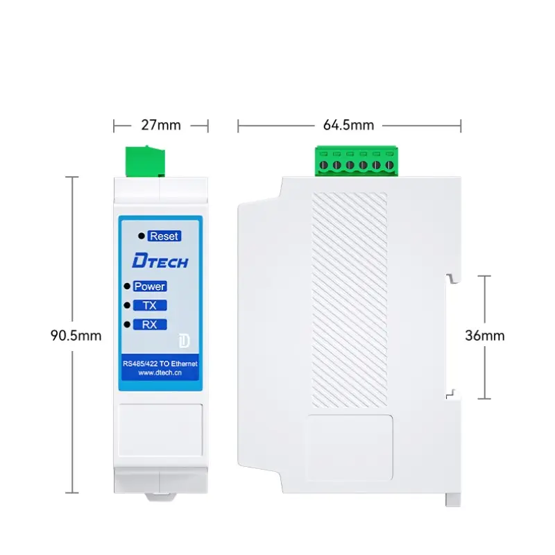 DTECH Din Rail Serial Port Transmission Equipment RS485/422 Serial to TCP/IP Ethernet Signal Serial Device Converter