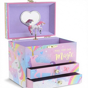 Boîte à bijoux musicale licorne Jakos pour filles avec serrure et 2 tiroirs coulissants, pour ranger les boucles d'oreilles, joue la mélodie 'Beautiful Dreamer' - Product Image 1