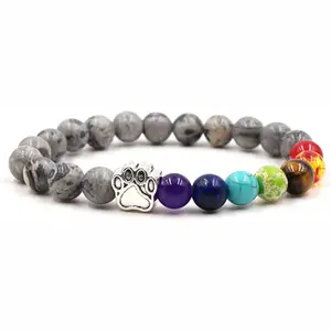 Hot Selling Cute Dog PAWS Small Heart Alloy Bracelet Jewelry Personality Multi-color Natural Stone Beaded Bracelet For Women