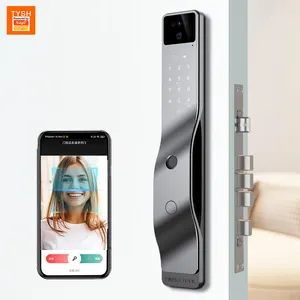 TUYA APP kunci pintu pintar biometrik, kunci pintar Digital sidik jari Tuya, kunci pengenalan wajah dengan kamera Digital