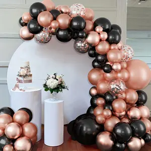 Vente chaude 104 PCS Or Rose Noir Ballon Guirlande Arc Kit Anniversaire Anniversaire Fête De Mariage Scène Décoration Ballons