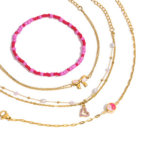 Ensemble de bracelets en forme de cœur, or, acier inoxydable, charme en perle, bijoux pour femmes, cadeau, accessoire de mode - Product Image 5