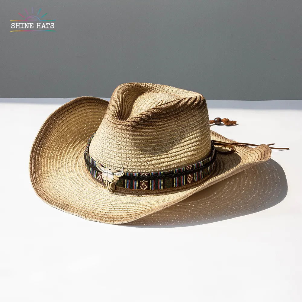 Shinehats 2023 vintage western affumicato distressed retro cowboy cappello di paglia cappelli da cowboy carta erba fedora accessorio donna donna
