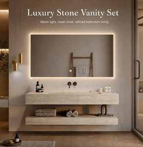 Mobile Bagno Moderno di Lusso Sospeso con Lavabo Rettangolare in Pietra Integrato - Product Image 2