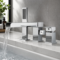 Robinet de baignoire Youkang en acier inoxydable 304 avec bec cascade, douchette à main, finition céramique or rose brossé, carré