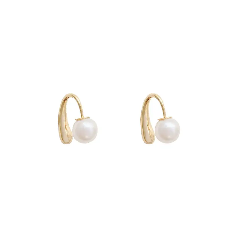 Korean Fashion Jewelry Gold Plated Back hanging pearl studs earrings simple earrings women