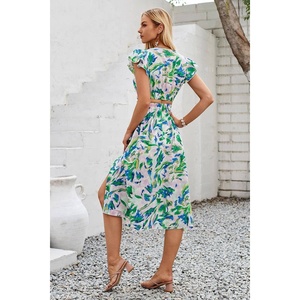Ingrosso nuovo arrivo verde stampa digitale floreale elegante bella stampa croce elastica tagliata in vita <span class=keywords><strong>abito</strong></span> da donna - Product Image 6