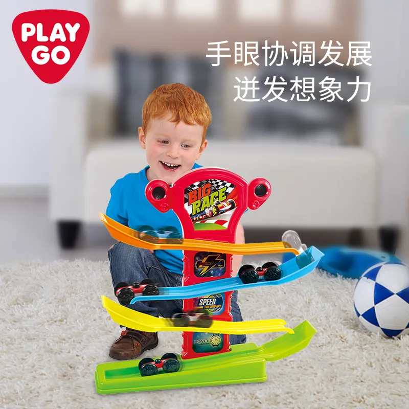 Playgo 4 lớp cầu vồng theo dõi xe thể thao đồ chơi tùy chỉnh nhựa dốc đua đồ chơi