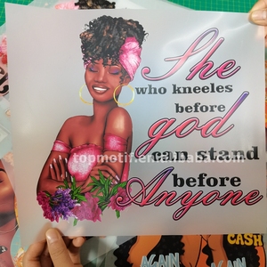 Afro Girl si deve vedere dio anche quando <span class=keywords><strong>non</strong></span> si vede dio DTF Transfer Printing pronto a premere per indumento camicie borse abbigliamento - Product Image 6