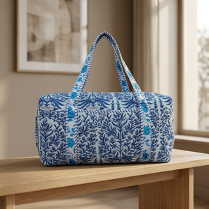 Bolsa de Viaje Grande de Algodón para Fin de Semana, Bolsa de Lona Acolchada Hecha a Mano, Bolsas de Viaje con Estampado de Bloques, Bolsa de Mano, Bolsas de Lona - Product Image 3