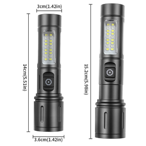 Chiến thuật đèn pin 30W LED Side COB ánh sáng màu đỏ hợp kim nhôm có thể sạc lại 1200mAh Zoomable Torch ngoài trời khẩn cấp ánh sáng đèn flash - Product Image 1
