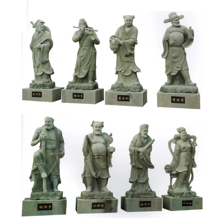 民話海を渡る8人の不滅の人々中国のアンティーク道教の人物彫刻石大仏彫刻像