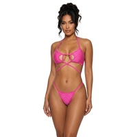 B241 Micro bikini scintillant en strass, sexy, à découpe halter, string, ensemble deux pièces pour la danse sur barre ou la tenue de strip-teaseuse