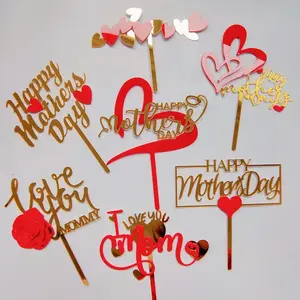 Großhandel Acryl Happy Muttertag Cake Topper Liebe Herz Blumen form Backen Kuchen Dekorationen Lieferungen Geburtstags torte Plugin