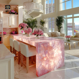 Moderno Bancone Bar in Cristallo con Texture di Quarzo Rosa Illuminato a <span class=keywords><strong>LED</strong></span> Trasparente Luminoso per Casa e Appartamento - Product Image 1